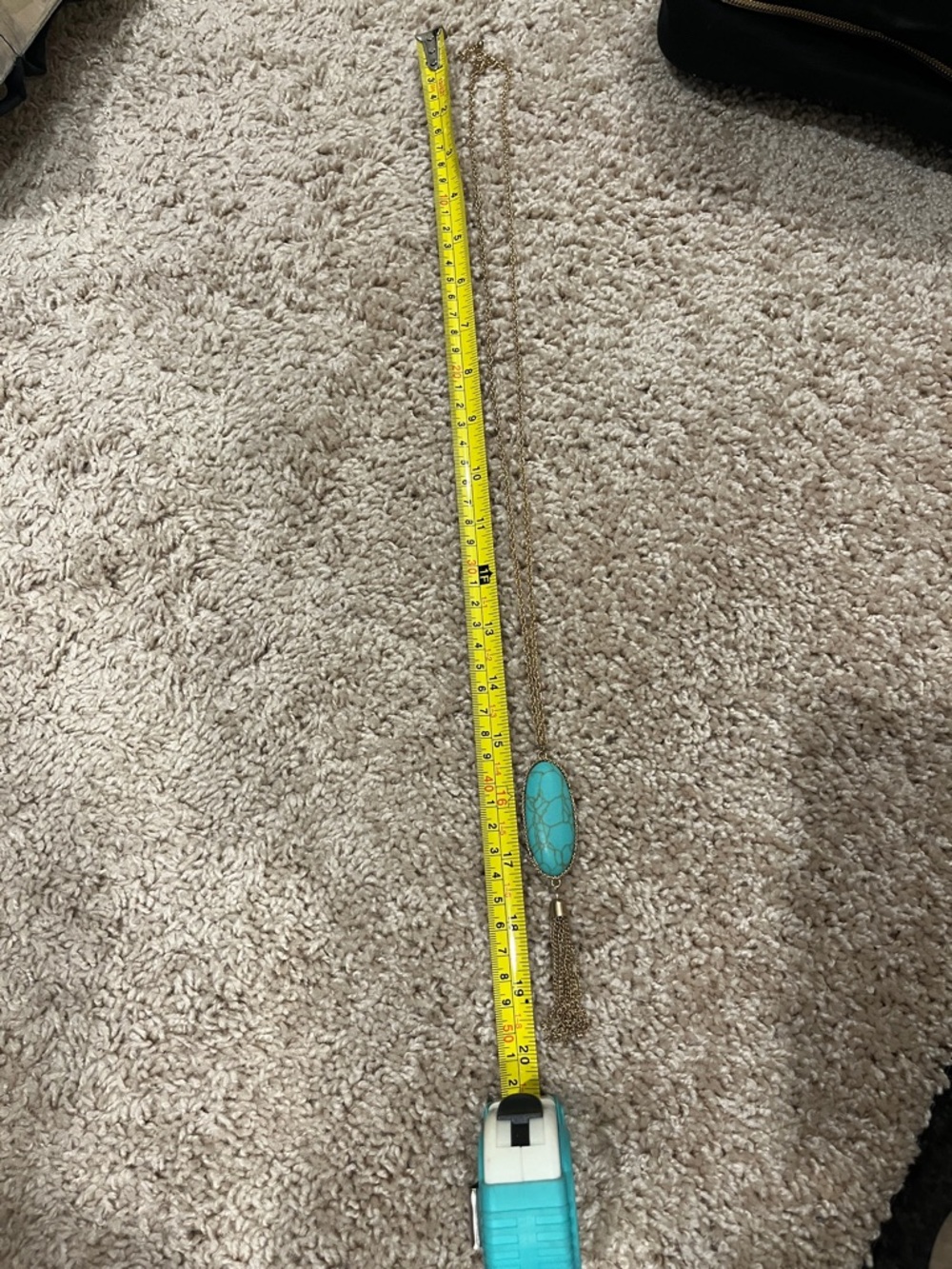 Gold Long Necklace with Turquoise Oval Pendant - Picture 4 of 4